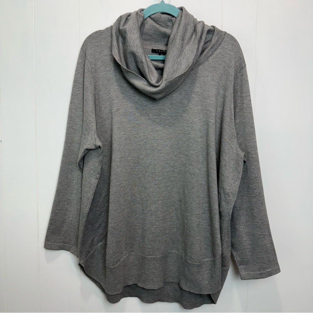 Cyrus Grey Cowl Neck Rounded Hem Rayon Blend Tunic Sweater Size 2X